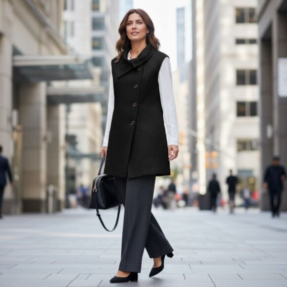 Pauw Amsterdam Black Wool Long Vest L - Picture 1 of 11